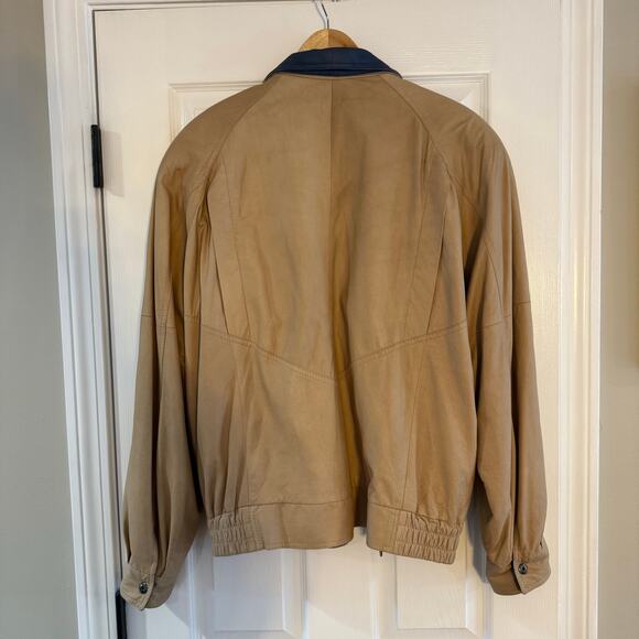 Vintage d.FINE Las Vegas Leather Bomber Jacket Men’s 42 Tan Blue Trim 90s Lined - Picture 4 of 11